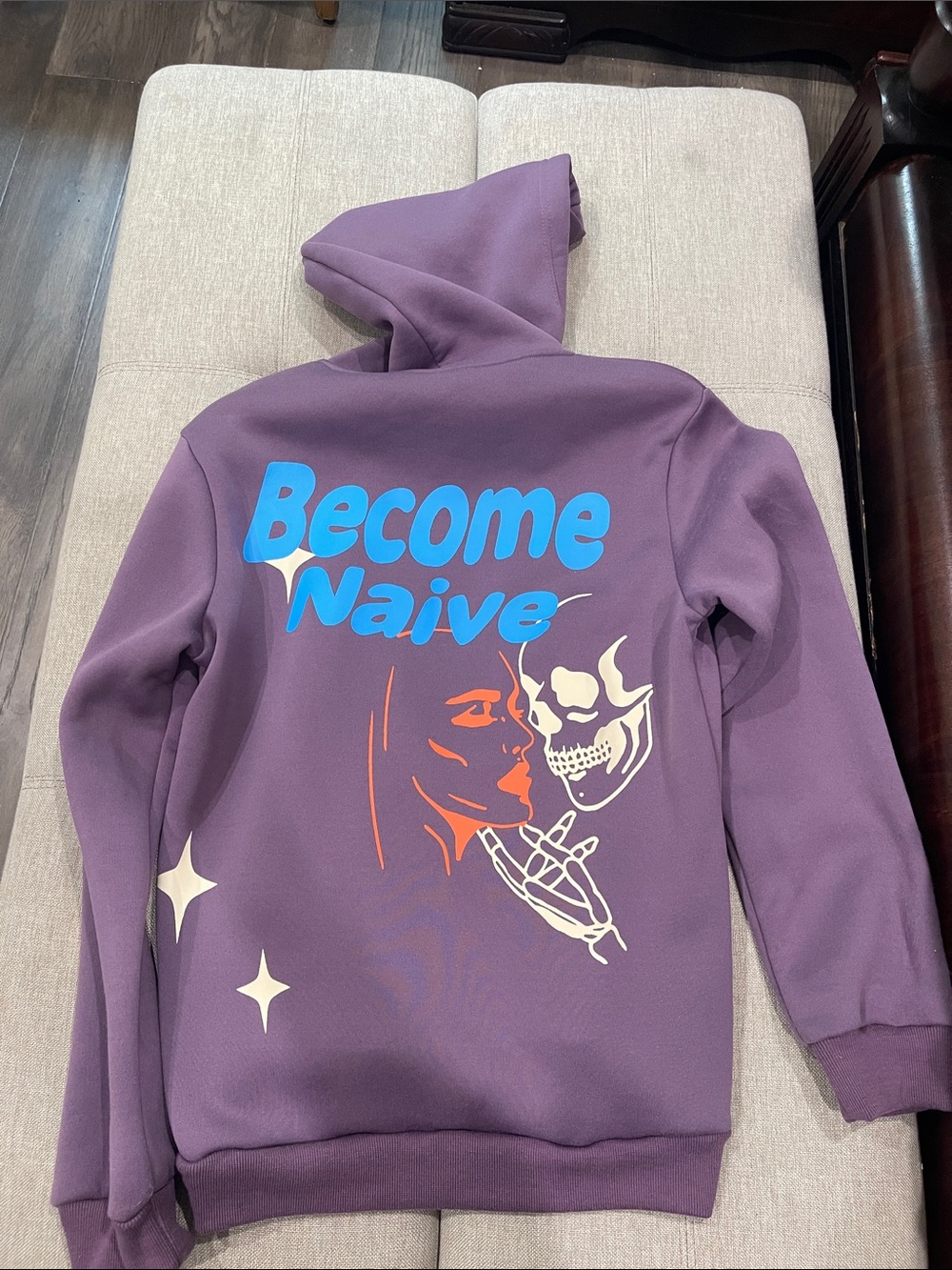 ROMWE Purple Crewneck Hoodie with Blue Graphic View 3